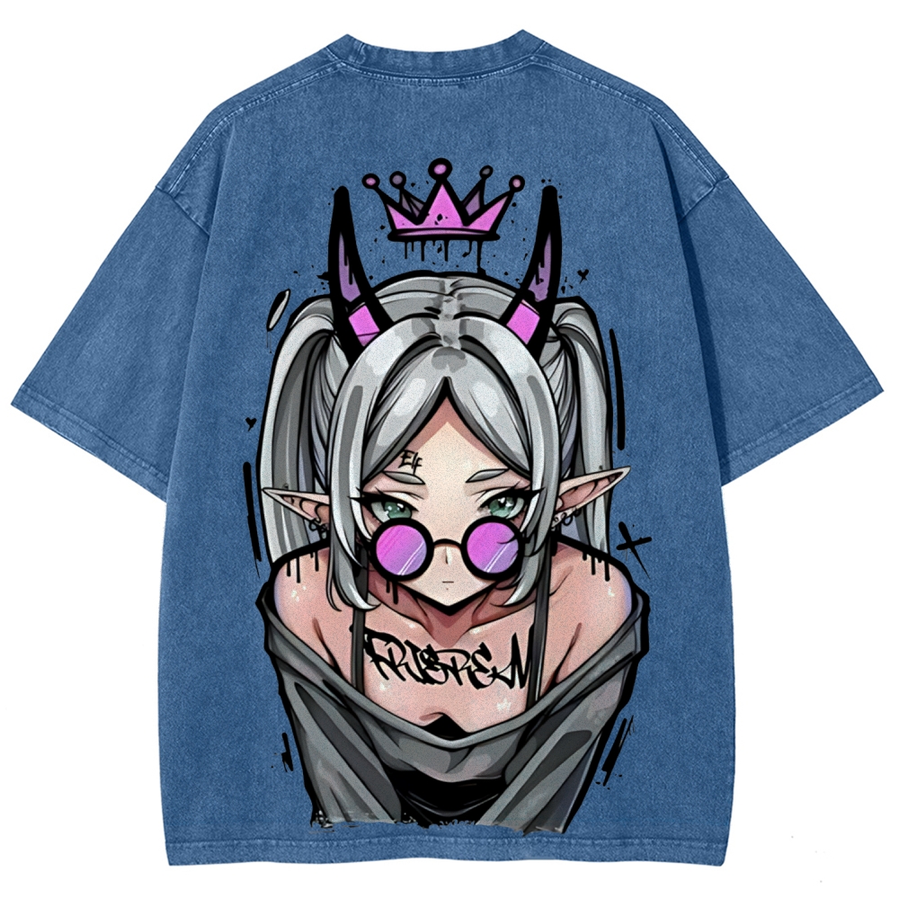 Demon Elf Girl Purple Crown Vintage Graphic T-Shirt | Frieren 