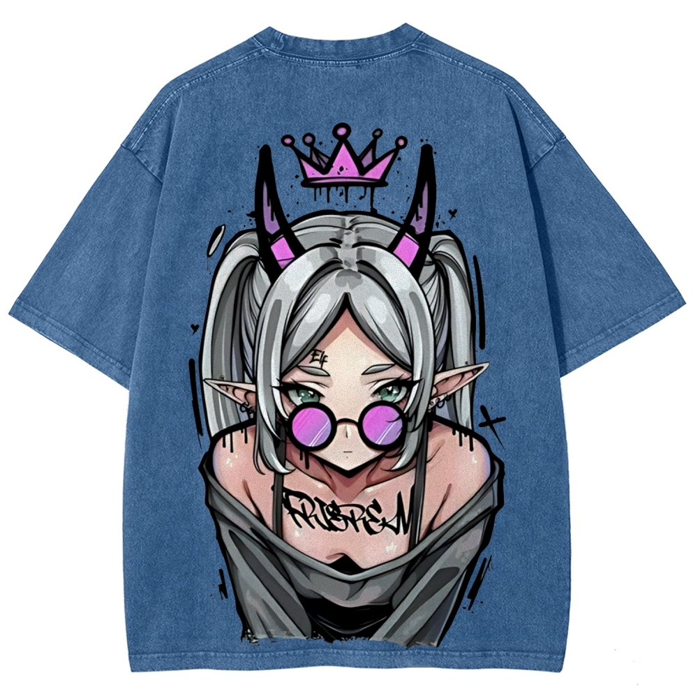 Demon Elf Girl Purple Crown Vintage Graphic T-Shirt | Frieren 
