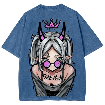 Demon Elf Girl Purple Crown Vintage Graphic T-Shirt | Frieren 