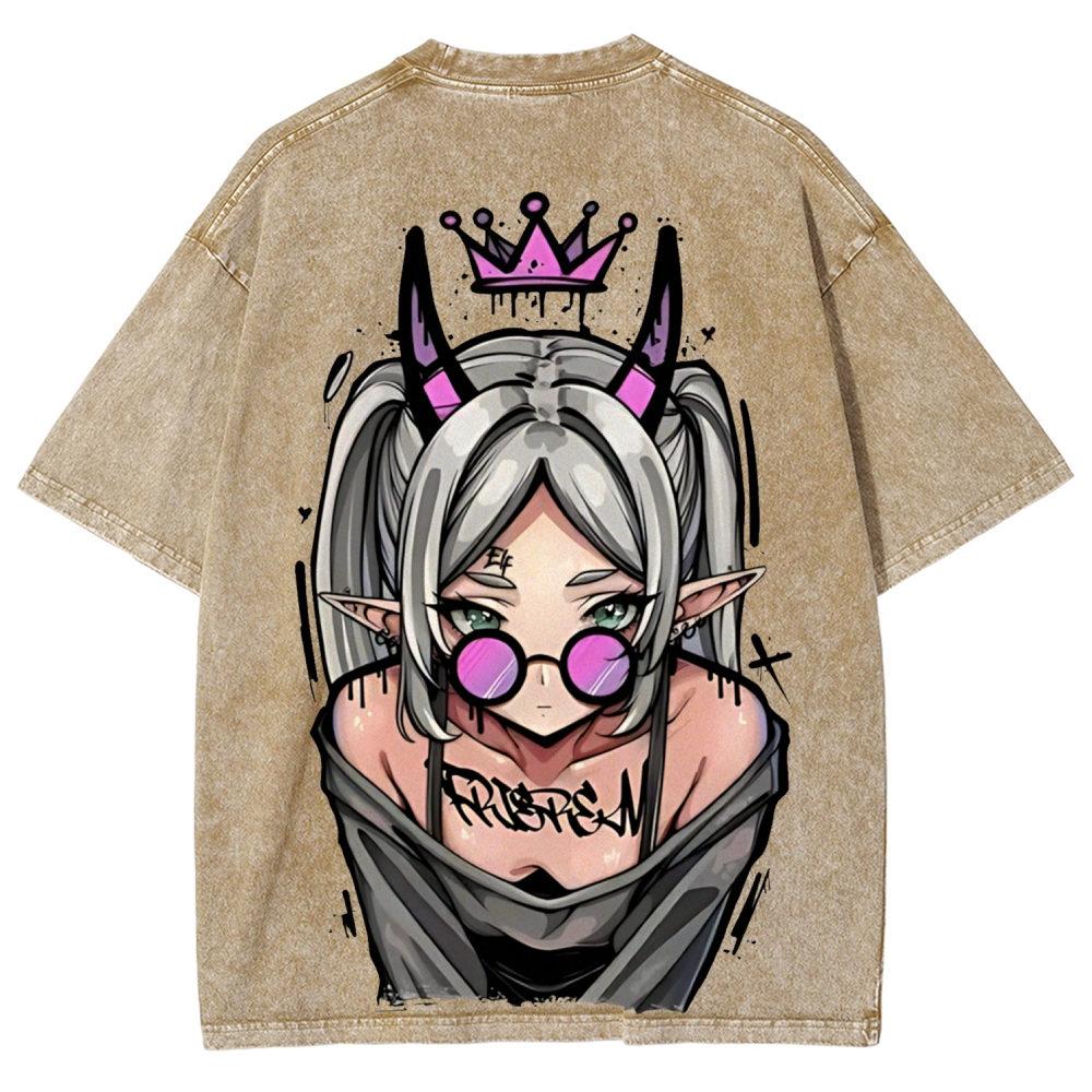 Demon Elf Girl Purple Crown Vintage Graphic T-Shirt | Frieren 