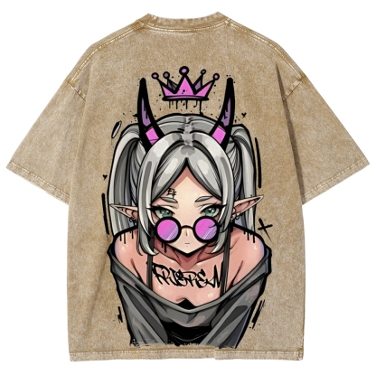 Demon Elf Girl Purple Crown Vintage Graphic T-Shirt | Frieren 