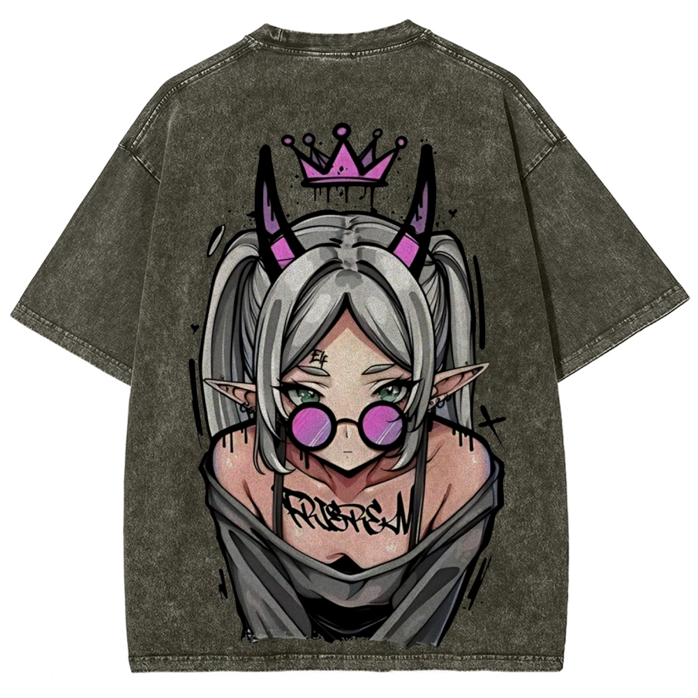 Demon Elf Girl Purple Crown Vintage Graphic T-Shirt | Frieren 