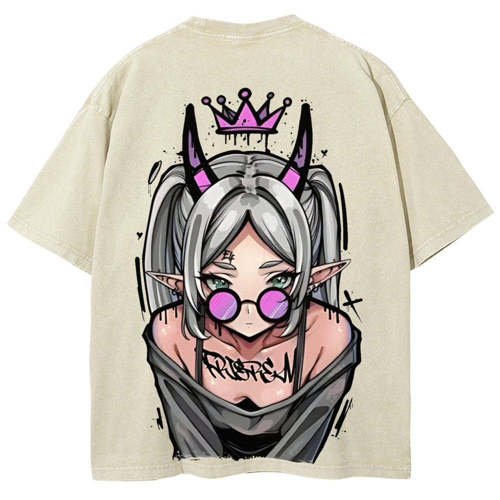 Demon Elf Girl Purple Crown Vintage Graphic T-Shirt | Frieren 