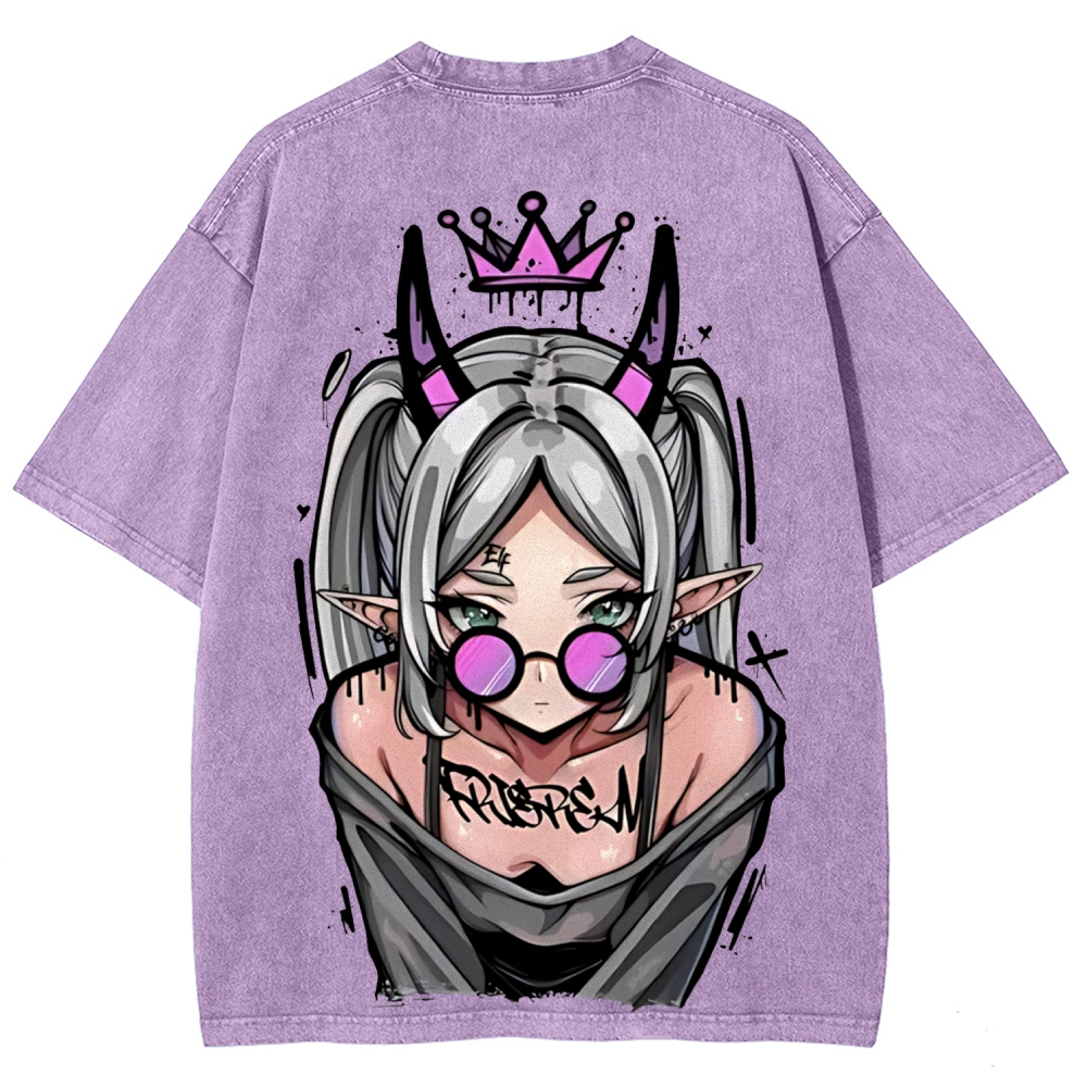 Demon Elf Girl Purple Crown Vintage Graphic T-Shirt | Frieren 