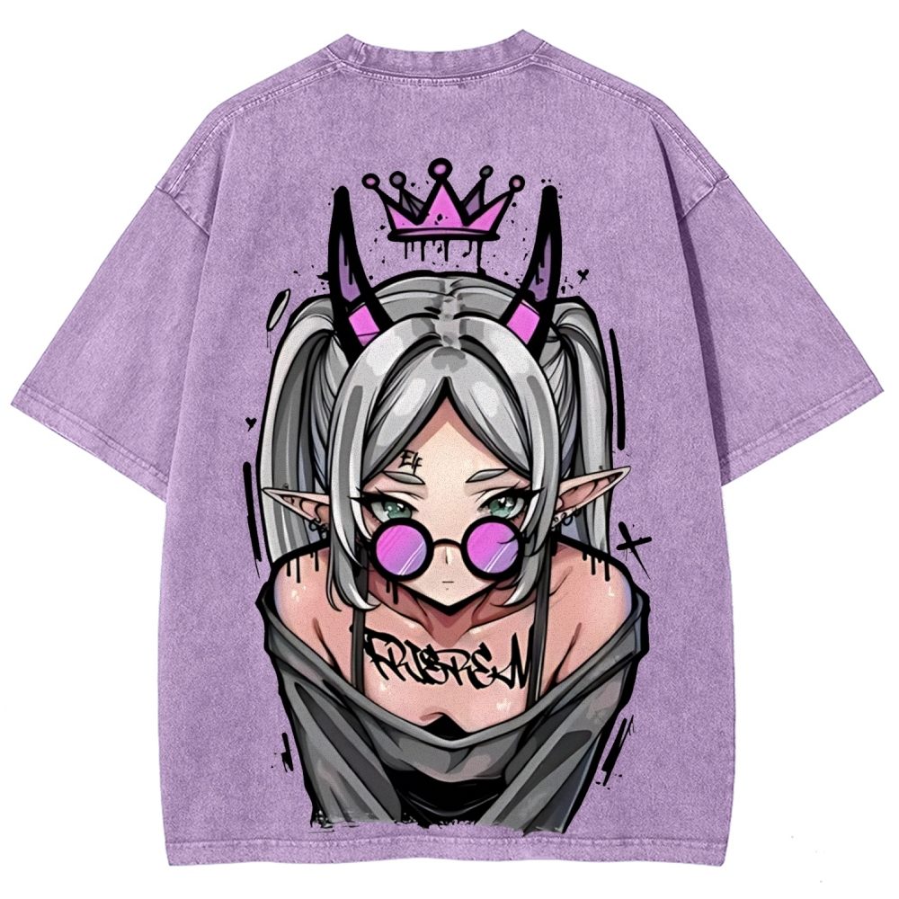 Demon Elf Girl Purple Crown Vintage Graphic T-Shirt | Frieren 