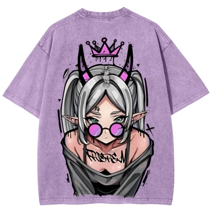 Demon Elf Girl Purple Crown Vintage Graphic T-Shirt | Frieren 