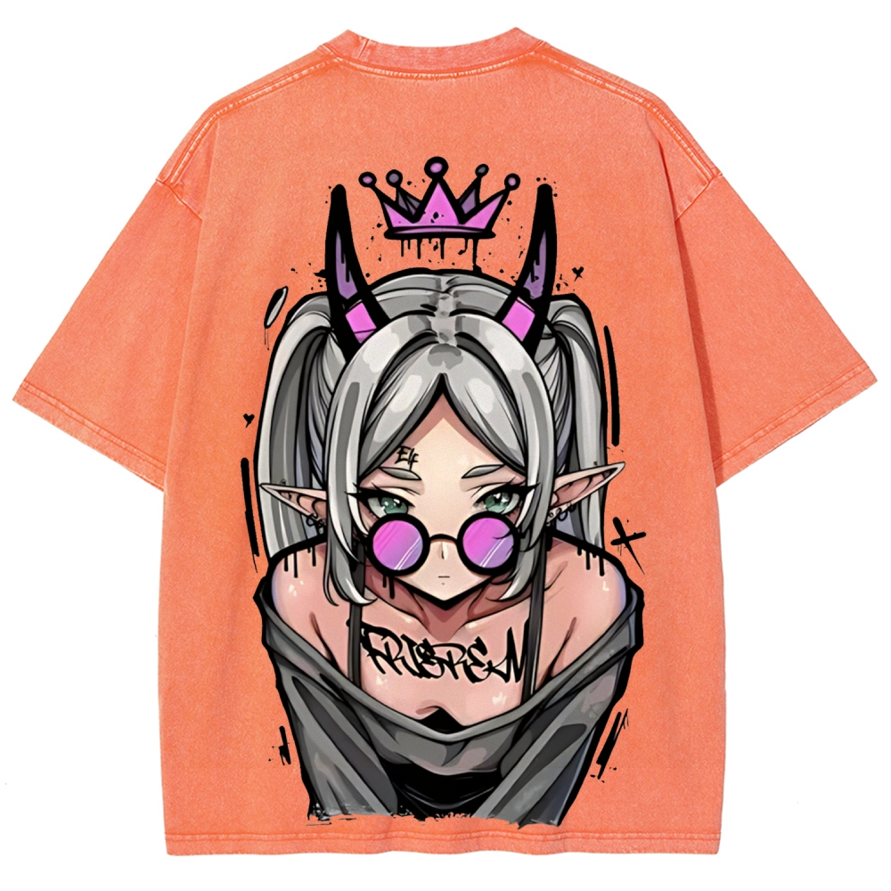 Demon Elf Girl Purple Crown Vintage Graphic T-Shirt | Frieren 