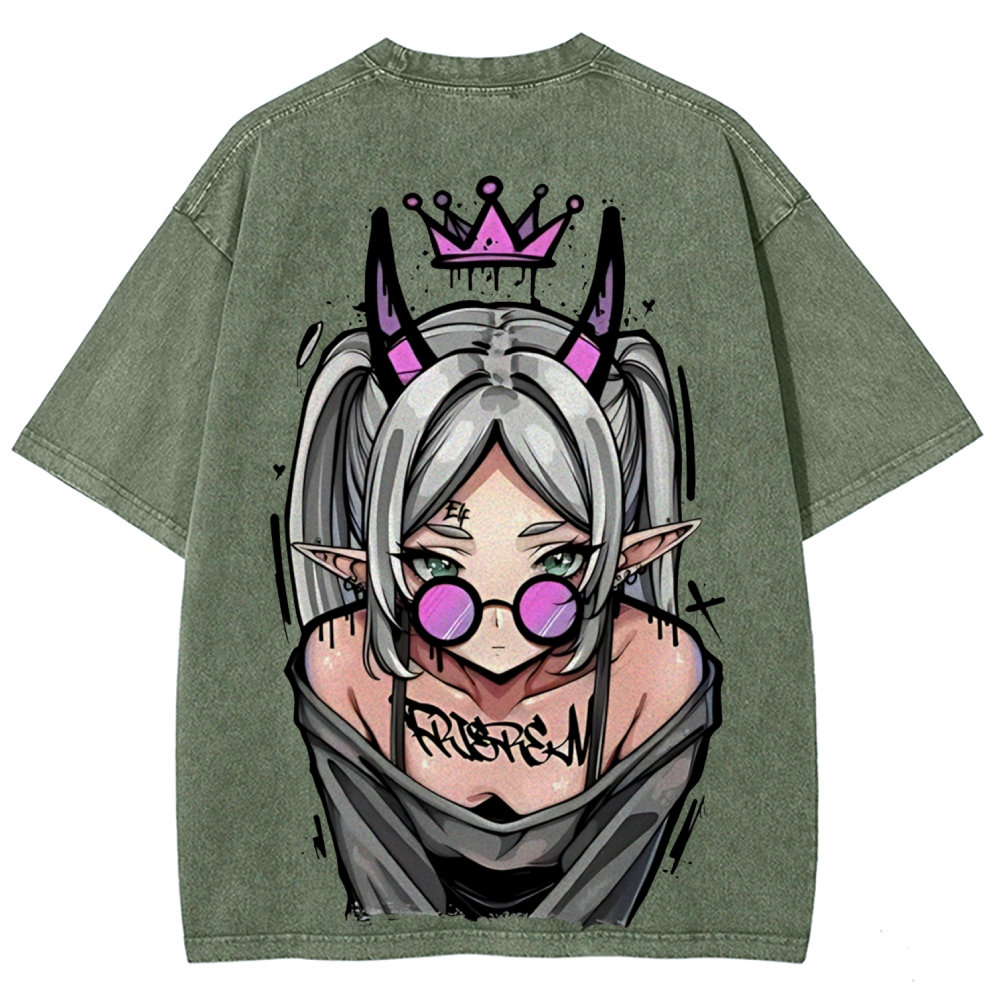 Demon Elf Girl Purple Crown Vintage Graphic T-Shirt | Frieren 
