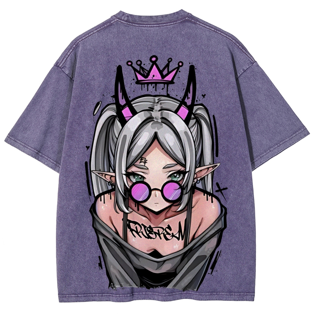 Demon Elf Girl Purple Crown Vintage Graphic T-Shirt | Frieren 