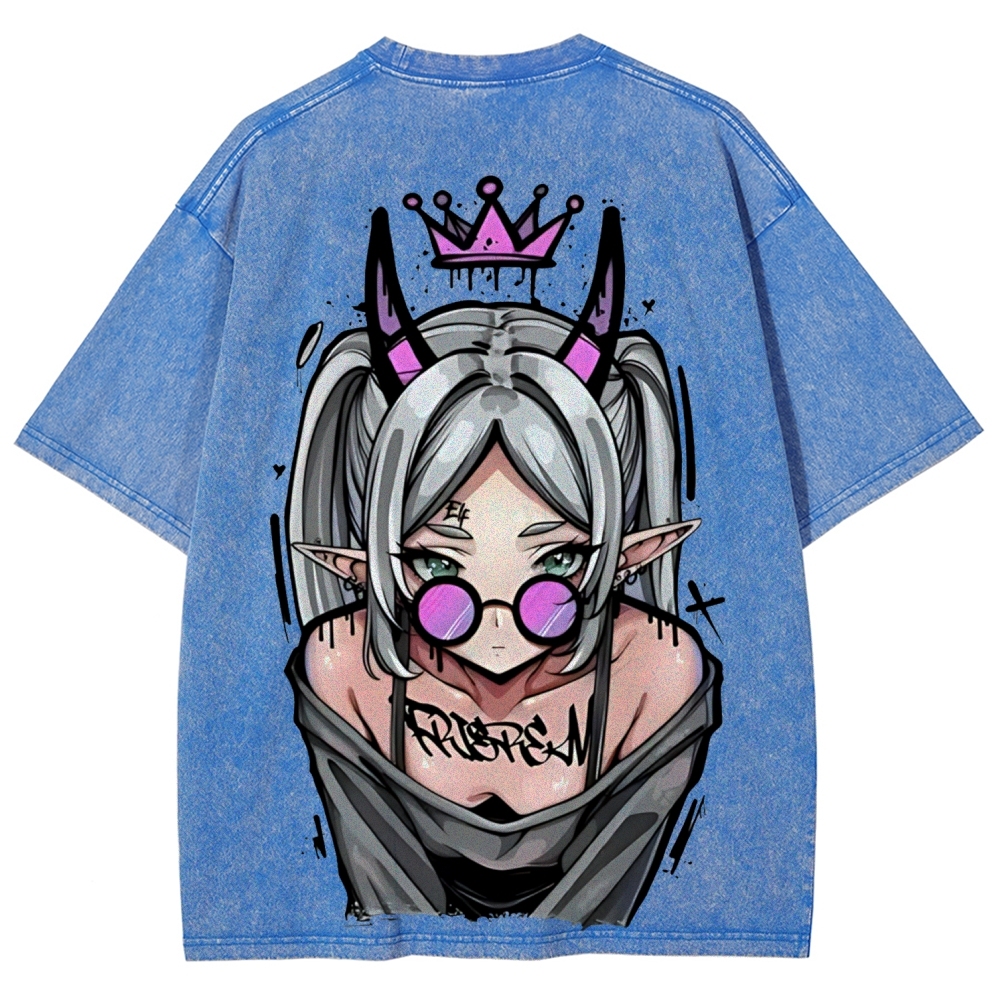 Demon Elf Girl Purple Crown Vintage Graphic T-Shirt | Frieren 