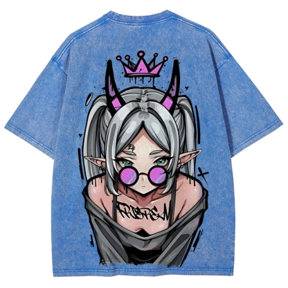 Demon Elf Girl Purple Crown Vintage Graphic T-Shirt | Frieren 