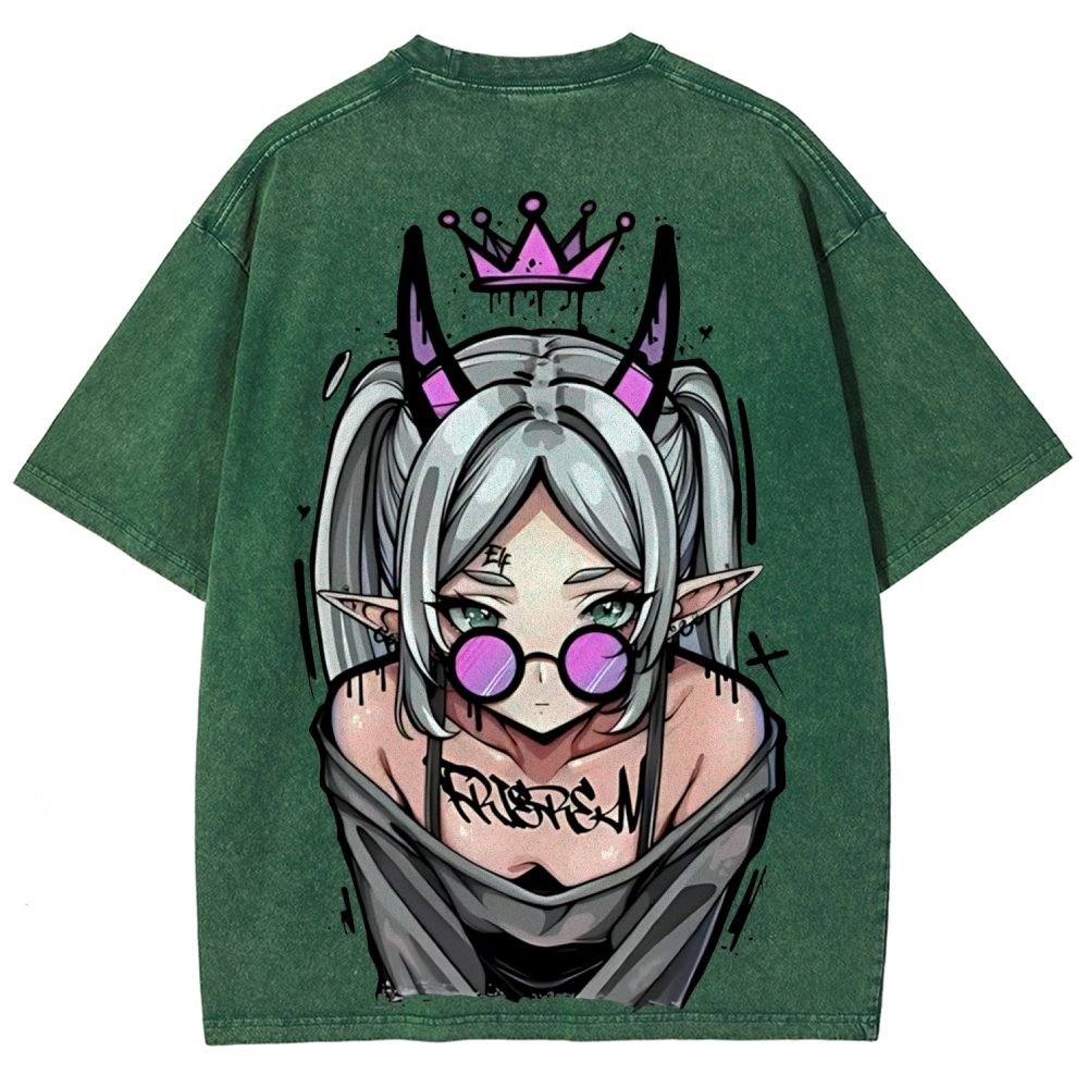 Demon Elf Girl Purple Crown Vintage Graphic T-Shirt | Frieren 