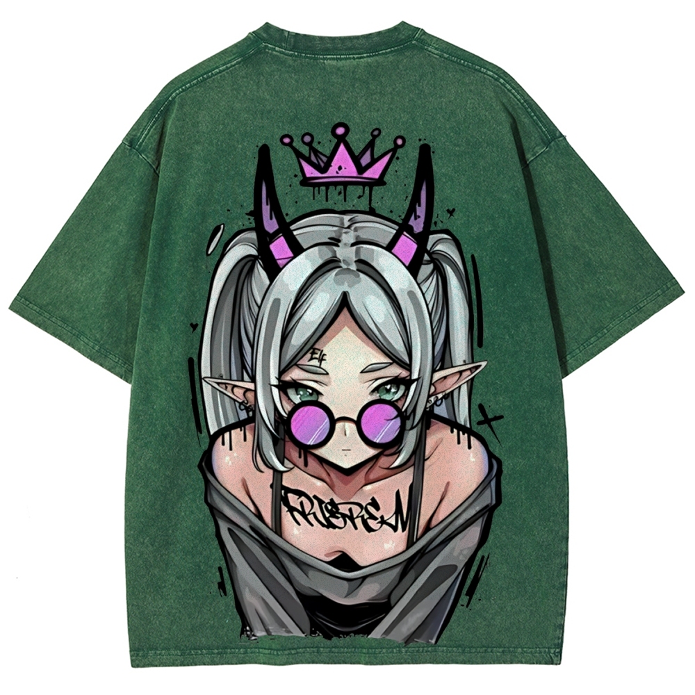 Demon Elf Girl Purple Crown Vintage Graphic T-Shirt | Frieren 