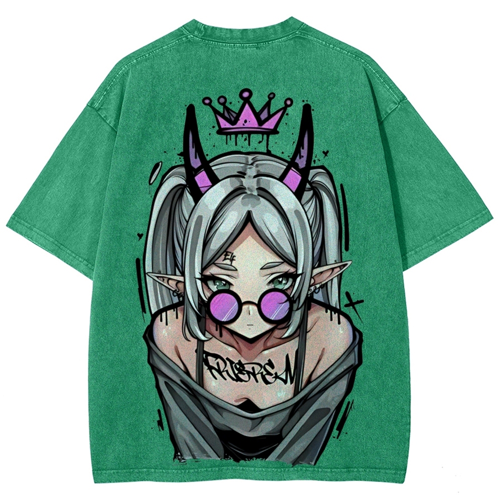 Demon Elf Girl Purple Crown Vintage Graphic T-Shirt | Frieren 