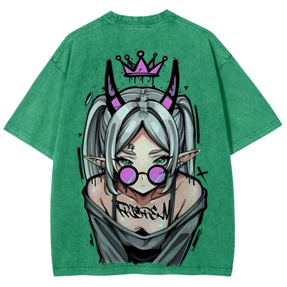 Demon Elf Girl Purple Crown Vintage Graphic T-Shirt | Frieren 