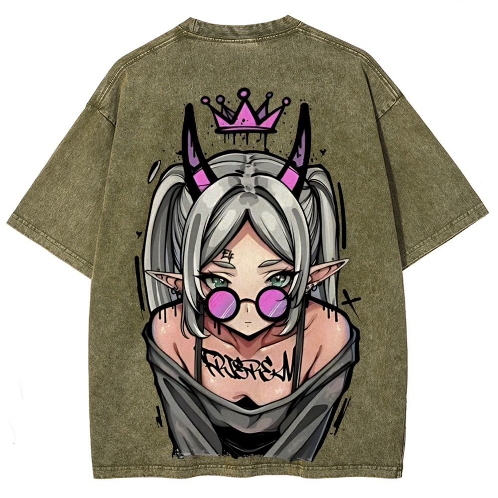 Demon Elf Girl Purple Crown Vintage Graphic T-Shirt | Frieren 