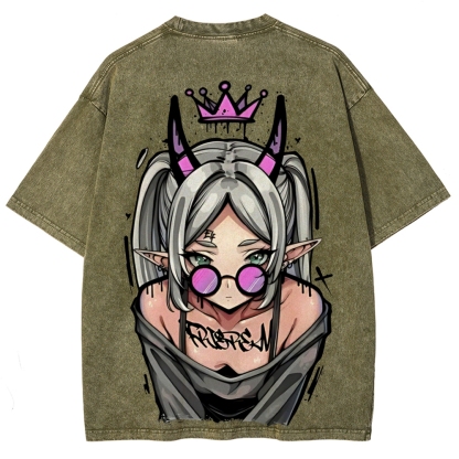 Demon Elf Girl Purple Crown Vintage Graphic T-Shirt | Frieren 
