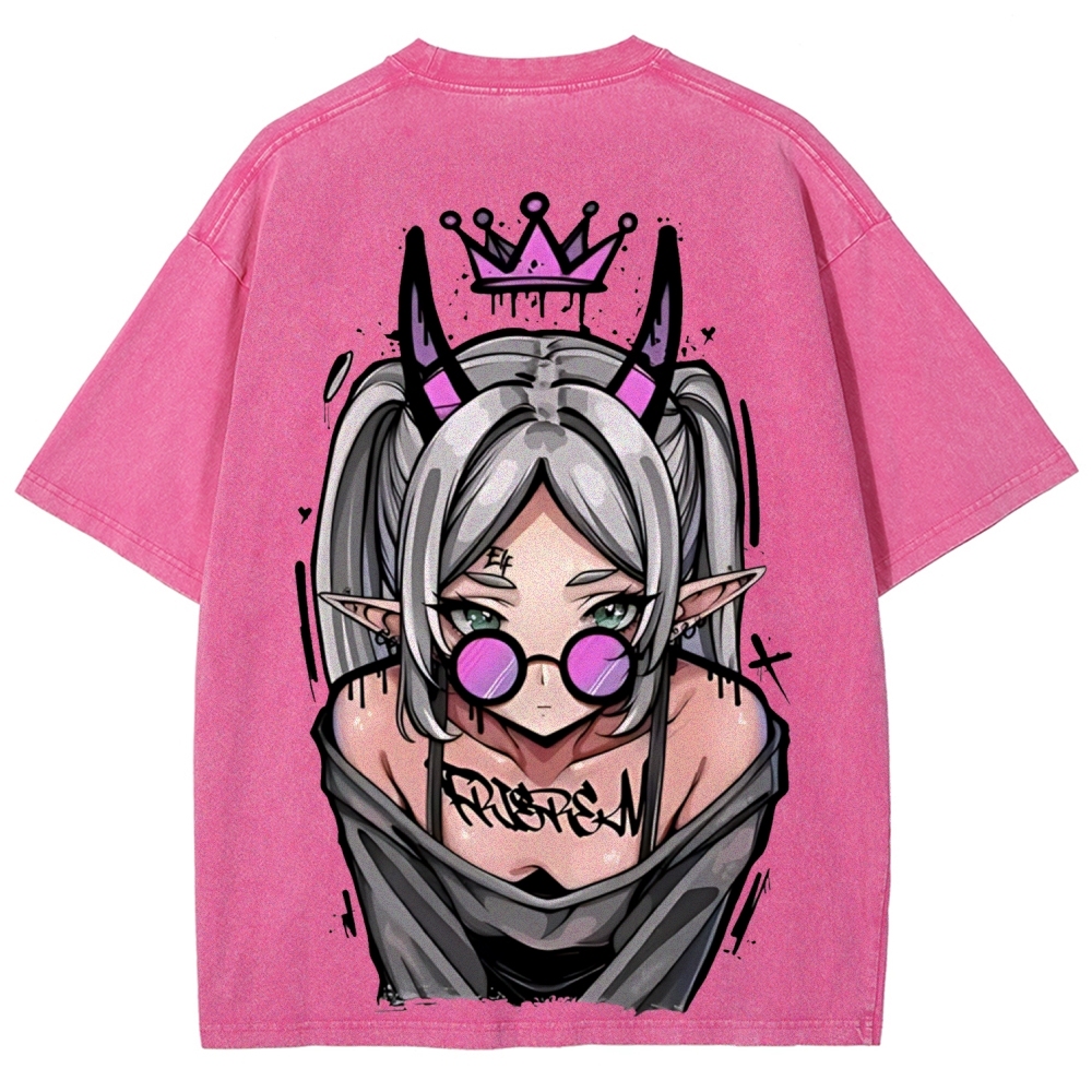 Demon Elf Girl Purple Crown Vintage Graphic T-Shirt | Frieren 