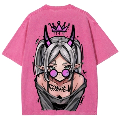 Demon Elf Girl Purple Crown Vintage Graphic T-Shirt | Frieren 