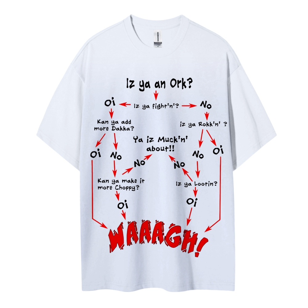 Warhammer 40K Ork Flow Chart Printed Unisex Oversized T-shirts