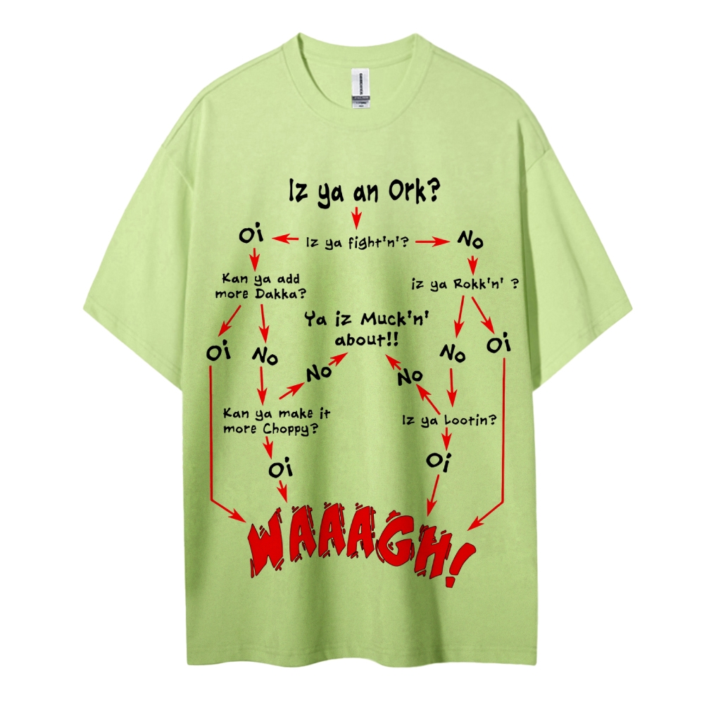 Warhammer 40K Ork Flow Chart Printed Unisex Oversized T-shirts