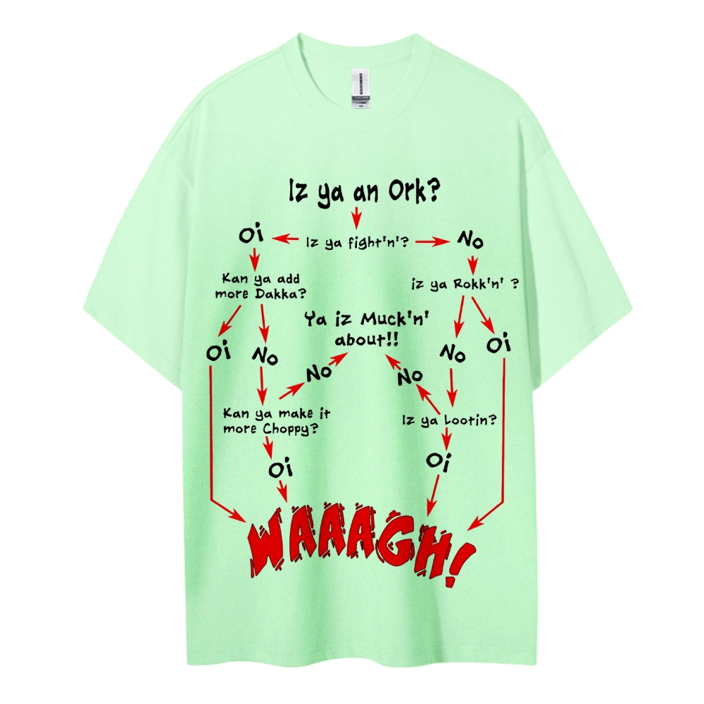 Warhammer 40K Ork Flow Chart Printed Unisex Oversized T-shirts