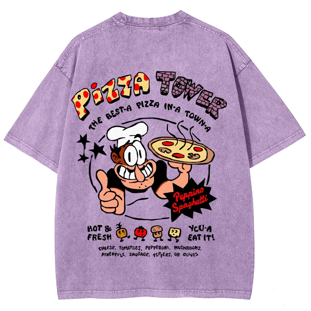 Pizza Tower Unisex Fit Washed T-Shirt 2603003028