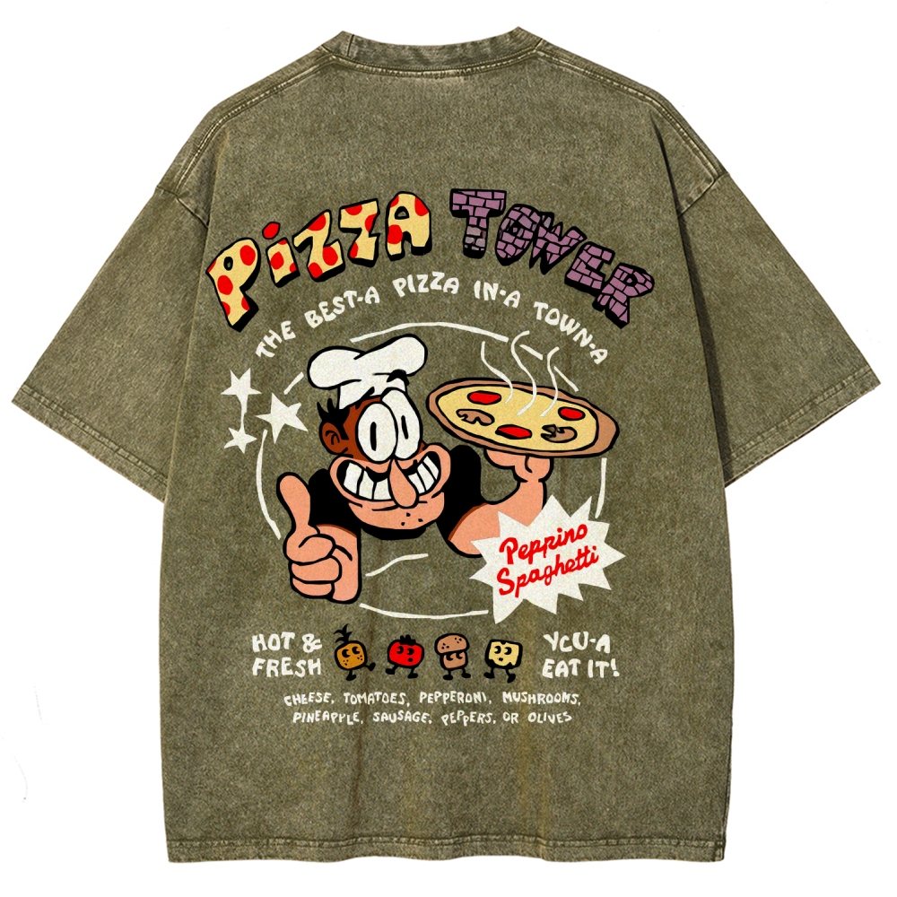 Pizza Tower Unisex Fit Washed T-Shirt 2603003028
