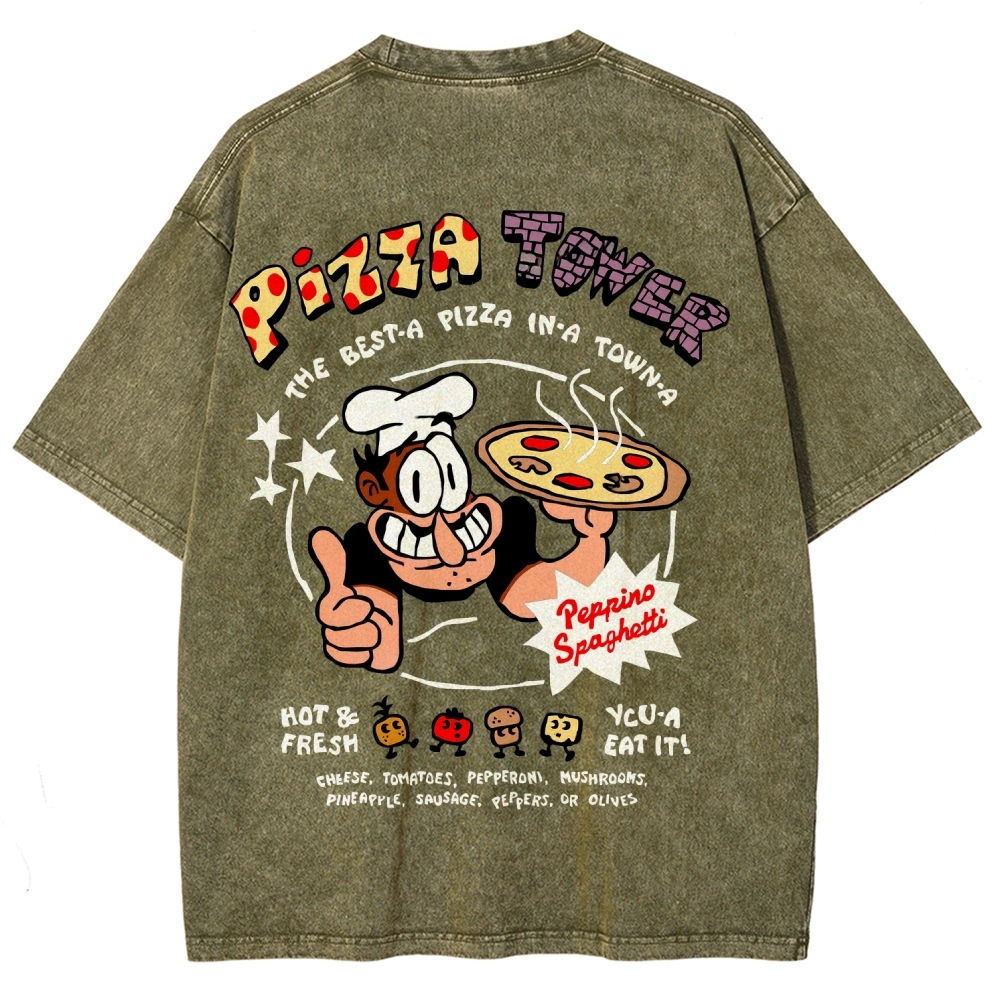 Pizza Tower Unisex Fit Washed T-Shirt 2603003028