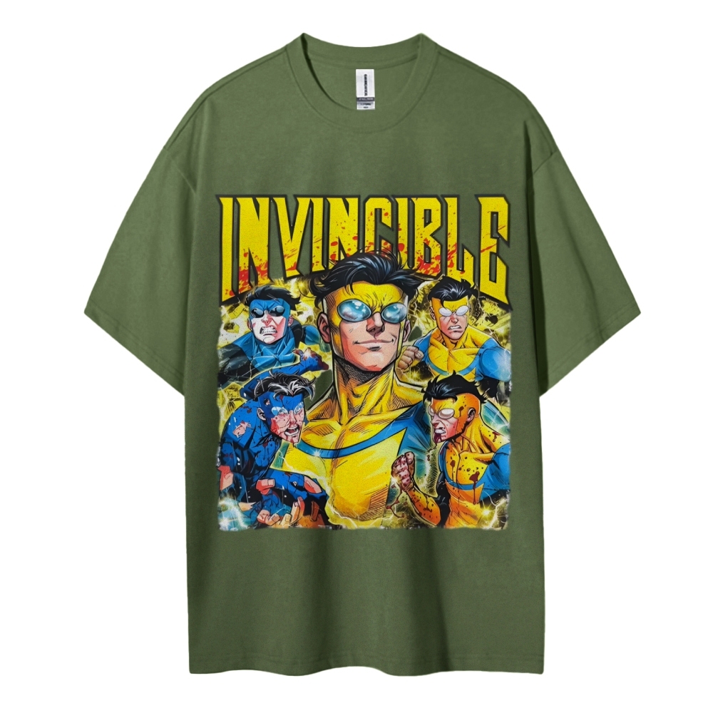 Invincible Cotton Unisex Crew Neck Anime T-shirt 2603006351