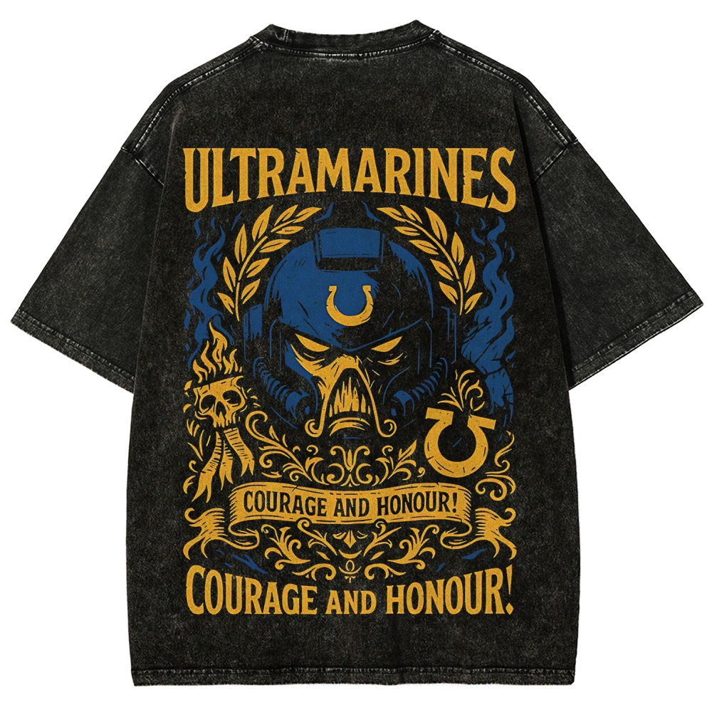 Warhammer 40k Ultramarines Printed Unisex Washed T-Shirt