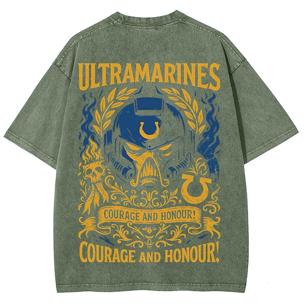 Warhammer 40k Ultramarines Printed Unisex Washed T-Shirt