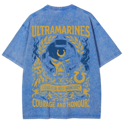 Warhammer 40k Ultramarines Printed Unisex Washed T-Shirt
