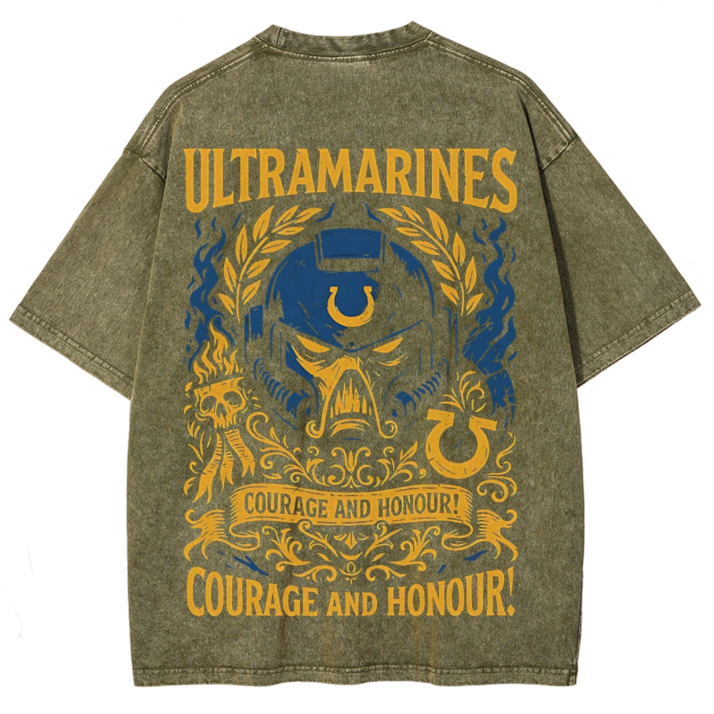 Warhammer 40k Ultramarines Printed Unisex Washed T-Shirt