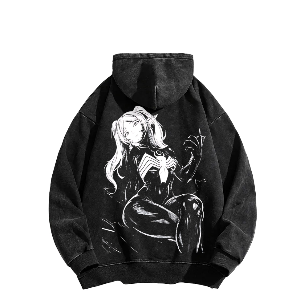 Frieren x Venom Printed Unisex Washed Hoodie