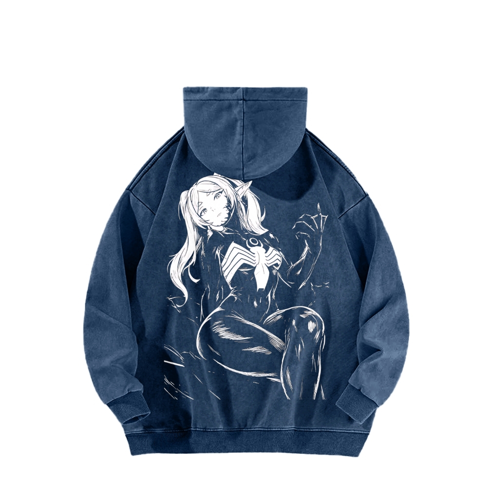 Frieren x Venom Printed Unisex Washed Hoodie