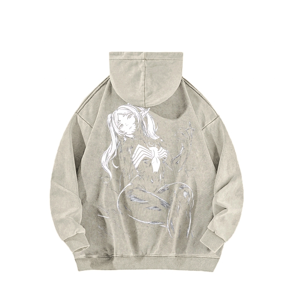 Frieren x Venom Printed Unisex Washed Hoodie