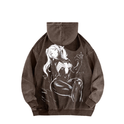 Frieren x Venom Printed Unisex Washed Hoodie
