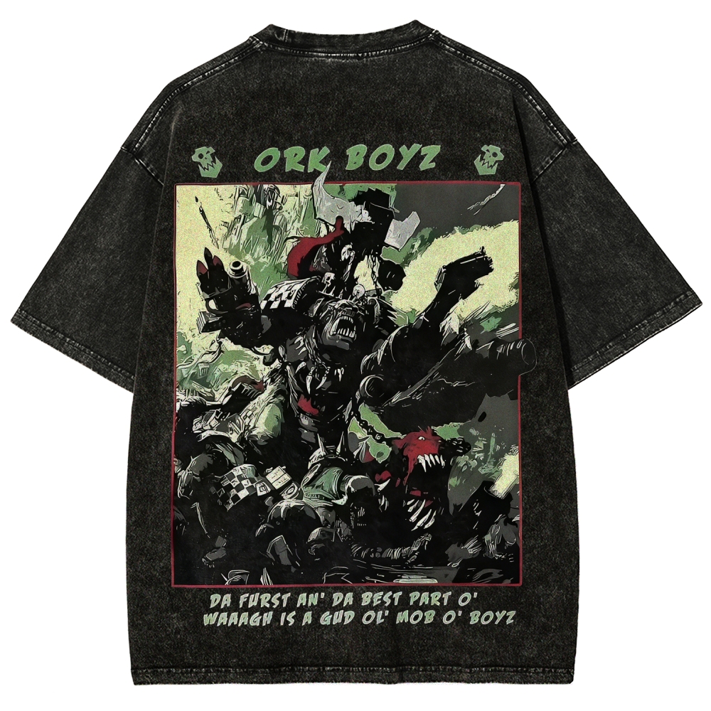 Warhammer 40k Ork Boyz Printed Unisex Washed T-Shirt