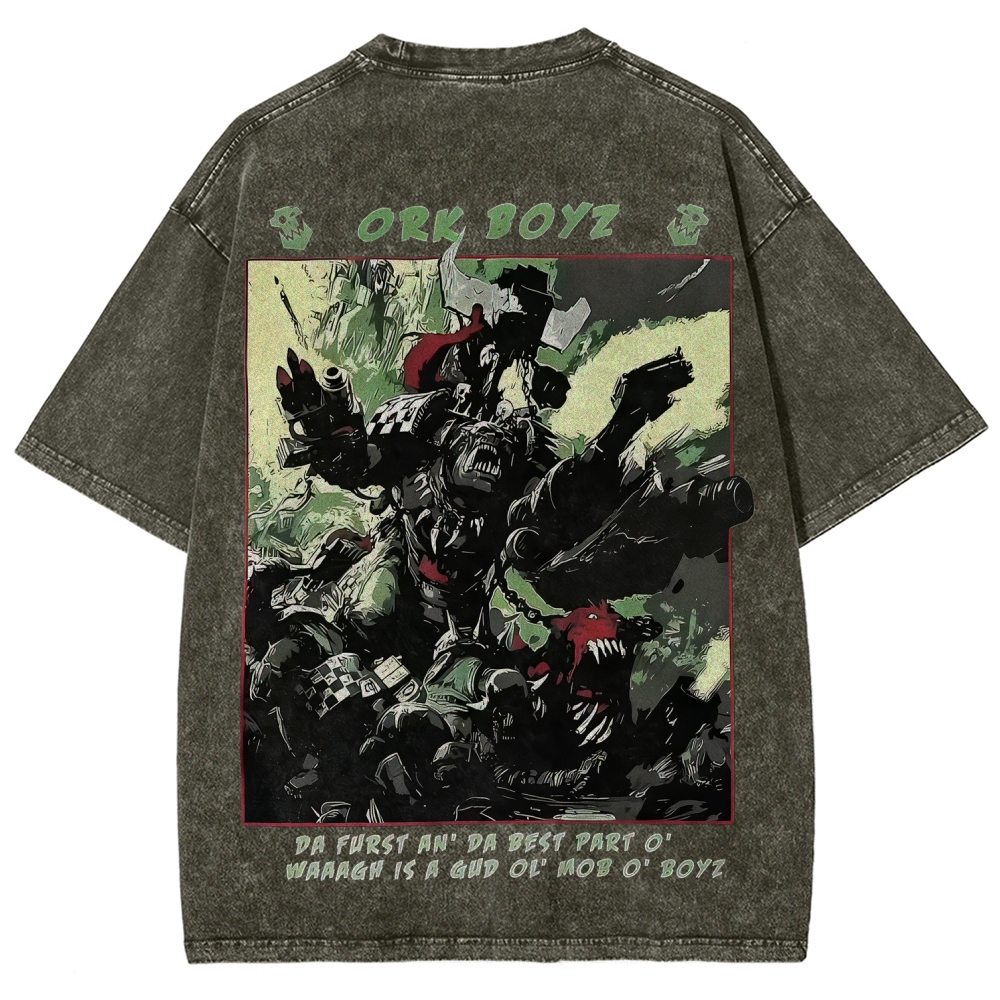Warhammer 40k Ork Boyz Printed Unisex Washed T-Shirt