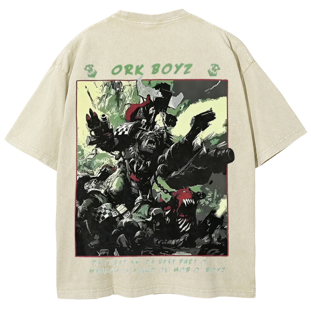 Warhammer 40k Ork Boyz Printed Unisex Washed T-Shirt