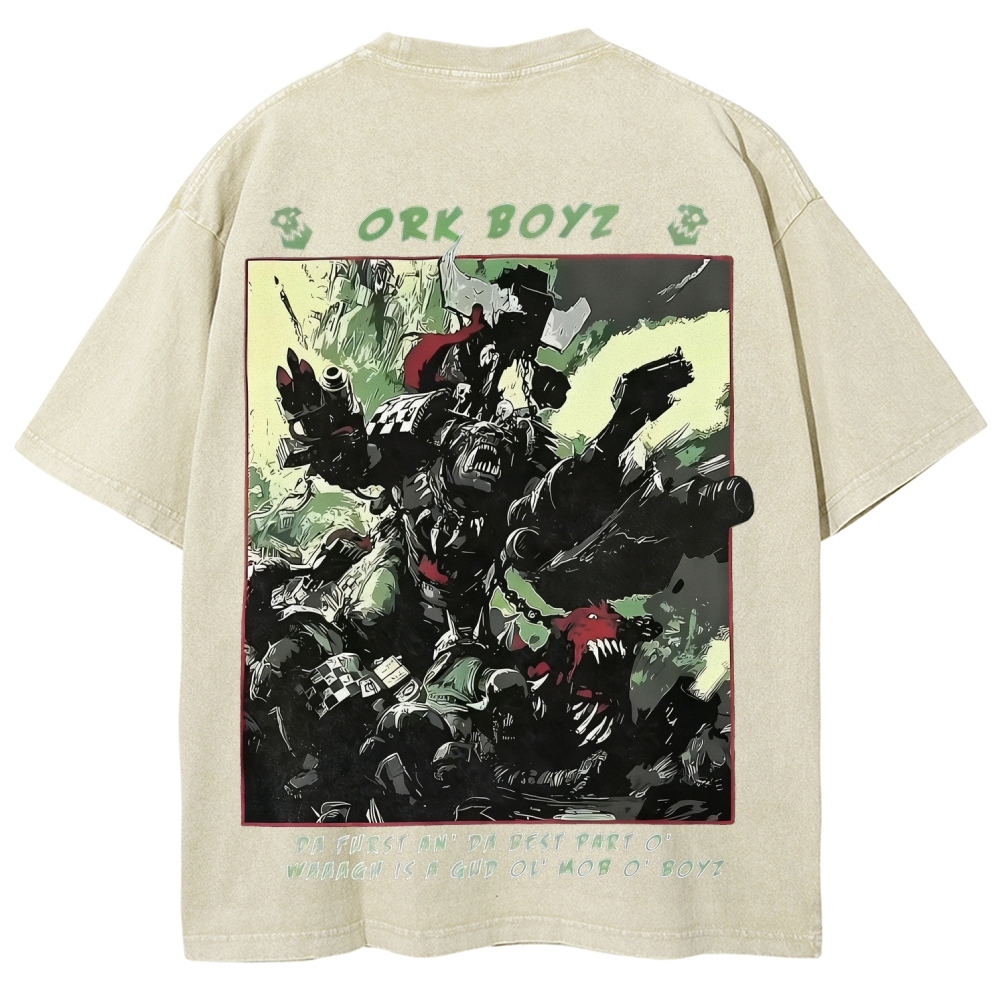 Warhammer 40k Ork Boyz Printed Unisex Washed T-Shirt