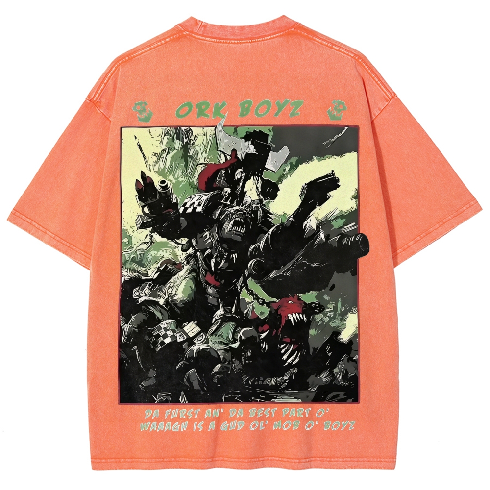 Warhammer 40k Ork Boyz Printed Unisex Washed T-Shirt