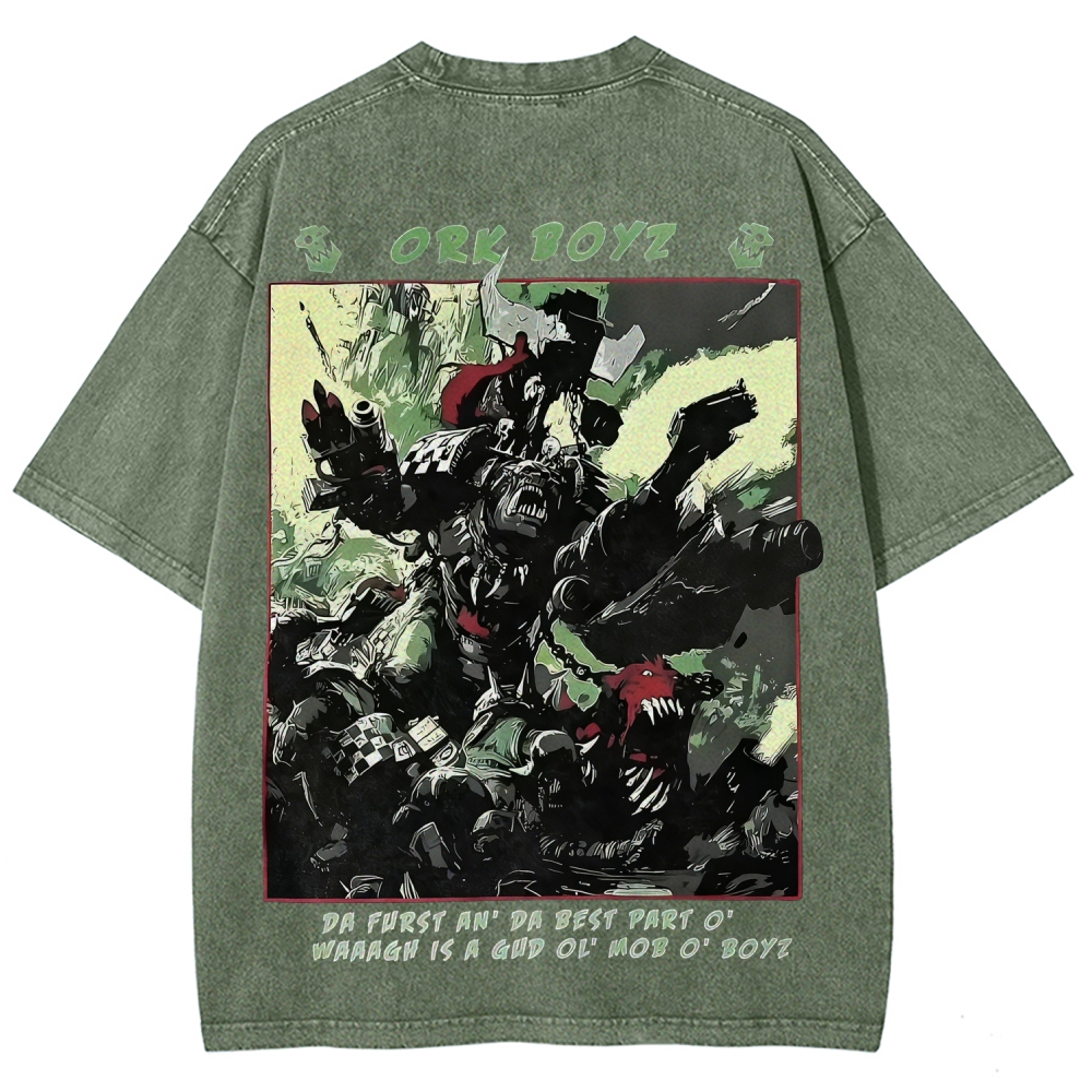 Warhammer 40k Ork Boyz Printed Unisex Washed T-Shirt