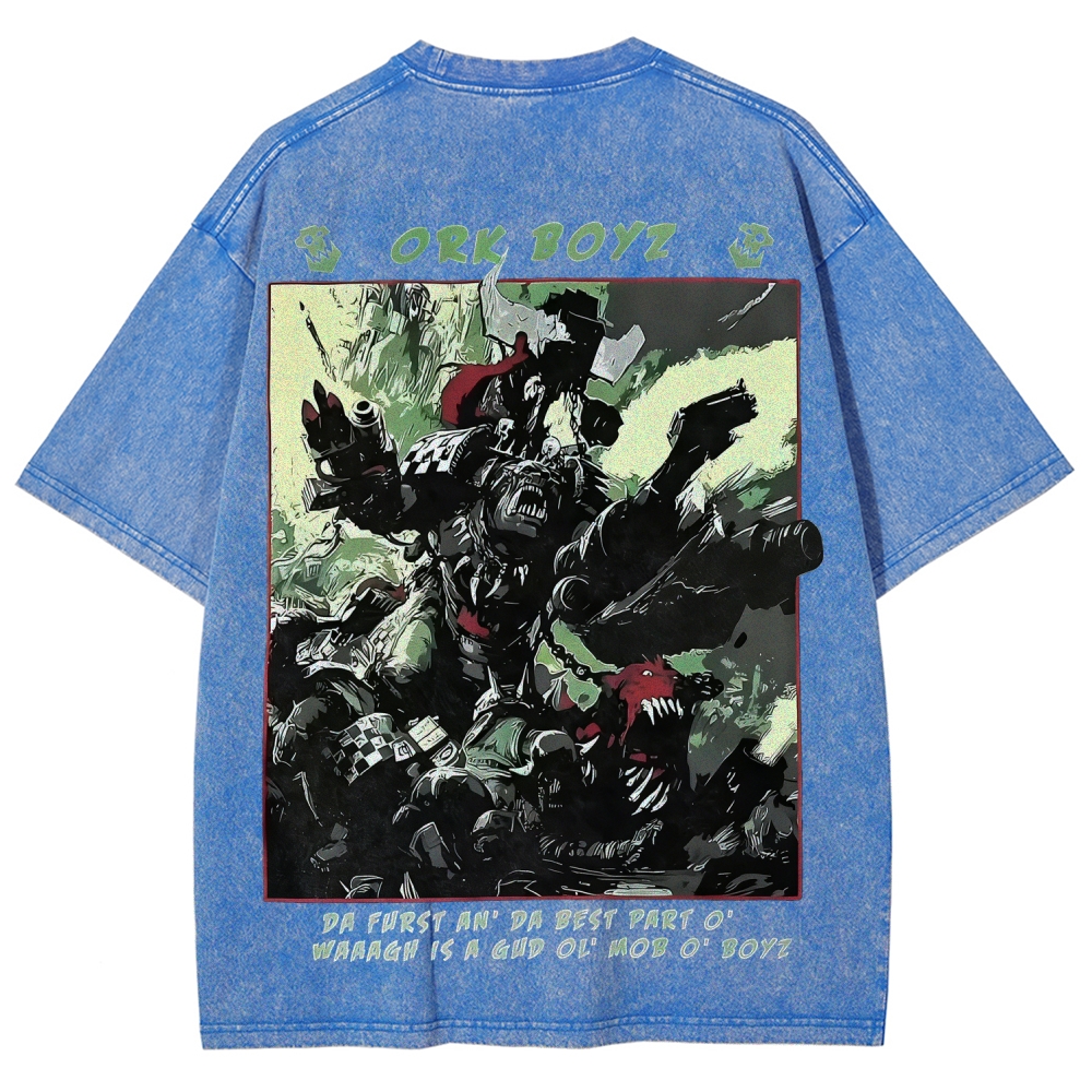 Warhammer 40k Ork Boyz Printed Unisex Washed T-Shirt