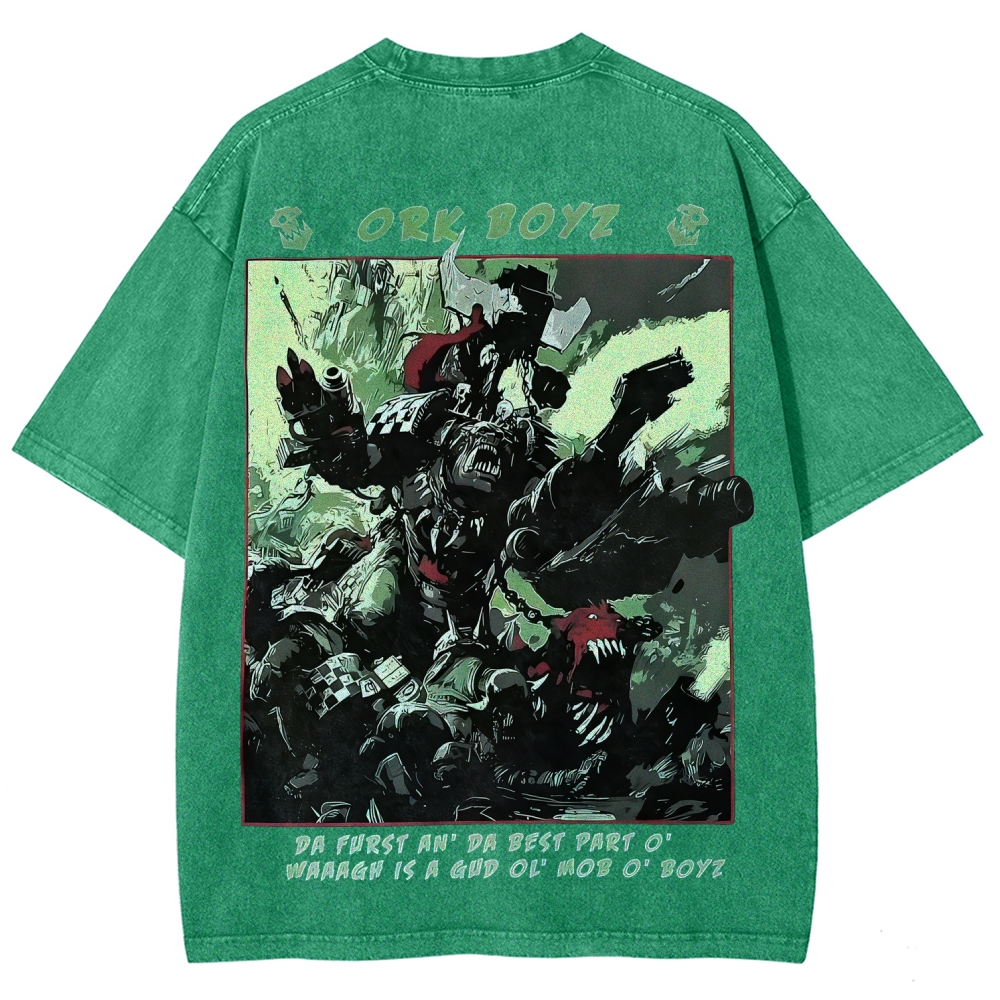 Warhammer 40k Ork Boyz Printed Unisex Washed T-Shirt