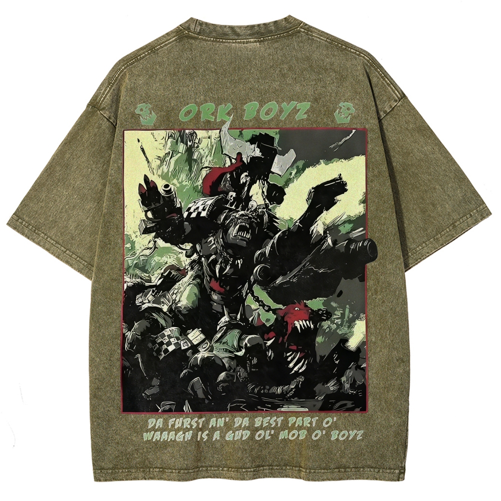 Warhammer 40k Ork Boyz Printed Unisex Washed T-Shirt