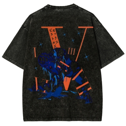 JoJo's Bizarre Adventure: Golden Wind Guido Mista Printed Unisex Washed T-Shirt