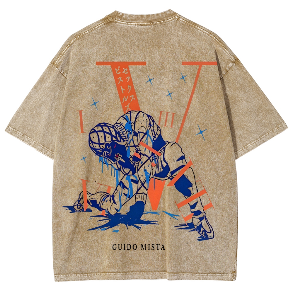 JoJo's Bizarre Adventure: Golden Wind Guido Mista Printed Unisex Washed T-Shirt