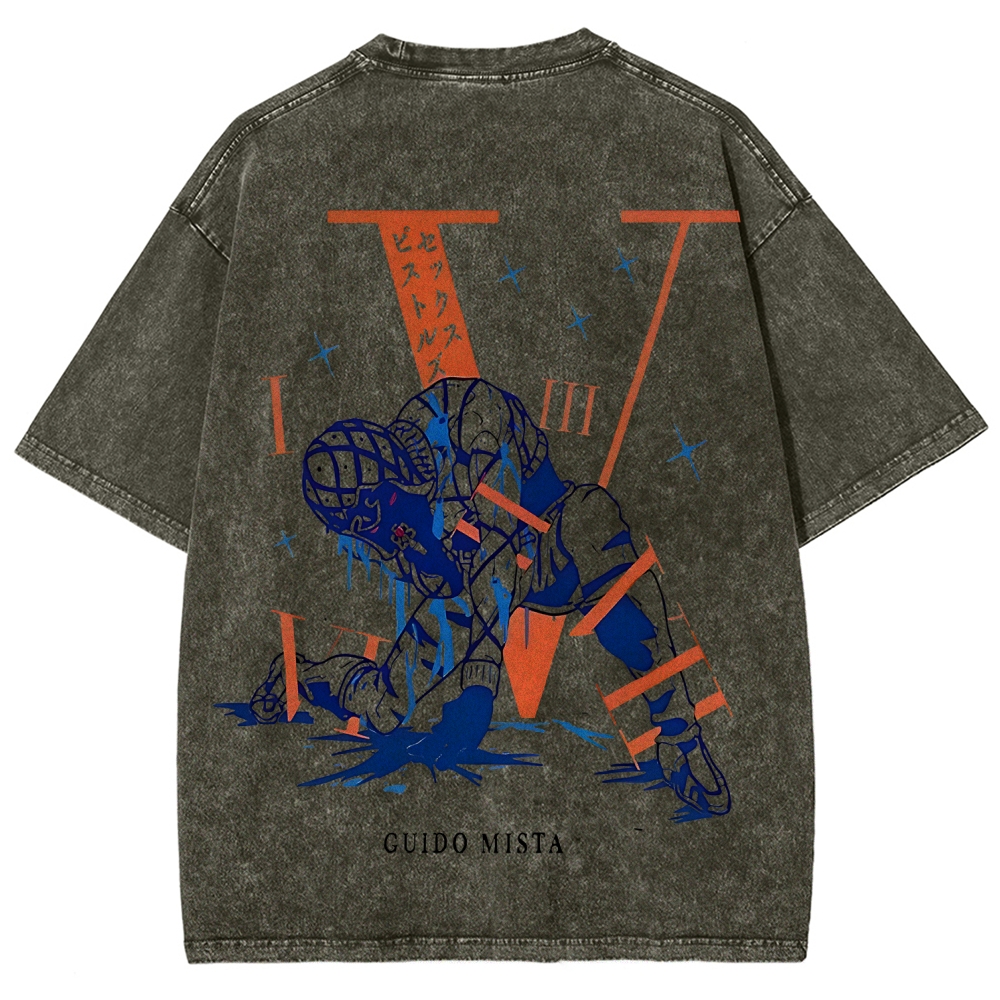 JoJo's Bizarre Adventure: Golden Wind Guido Mista Printed Unisex Washed T-Shirt